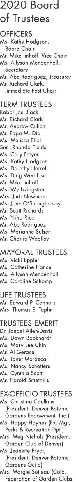 2020 Board of Trustees Officers Ms  Kathy Hodgson, Board Chair Mr  Mike Imhoff, Vice Chair Ms  Allyson Mendenhall, Se   