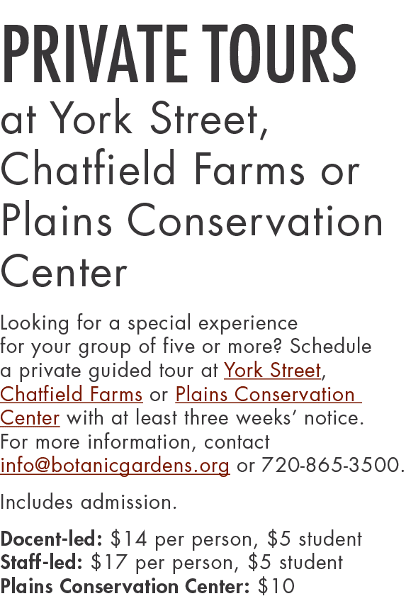 PRIVATE TOURS at York Street, Chatfield Farms or Plains Conservation Center Looking for a special experience for your   