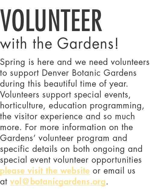 Volunteer with the Gardens  Spring is here and we need volunteers to support Denver Botanic Gardens during this beaut   