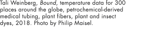 Tali Weinberg, Bound, temperature data for 300 places around the globe, petrochemical derived medical tubing, plant f...