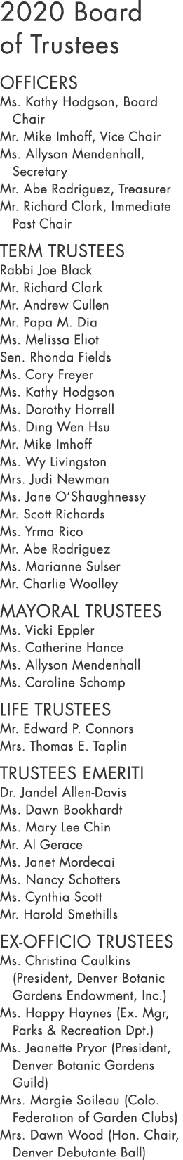 2020 Board of Trustees Officers Ms  Kathy Hodgson, Board Chair Mr  Mike Imhoff, Vice Chair Ms  Allyson Mendenhall, Se   