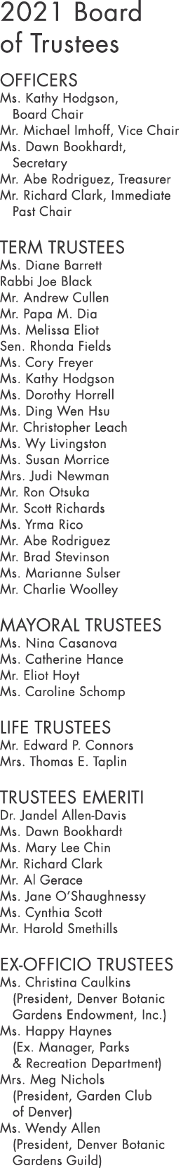 2021 Board of Trustees Officers Ms  Kathy Hodgson, Board Chair Mr  Michael Imhoff, Vice Chair Ms  Dawn Bookhardt, Sec   