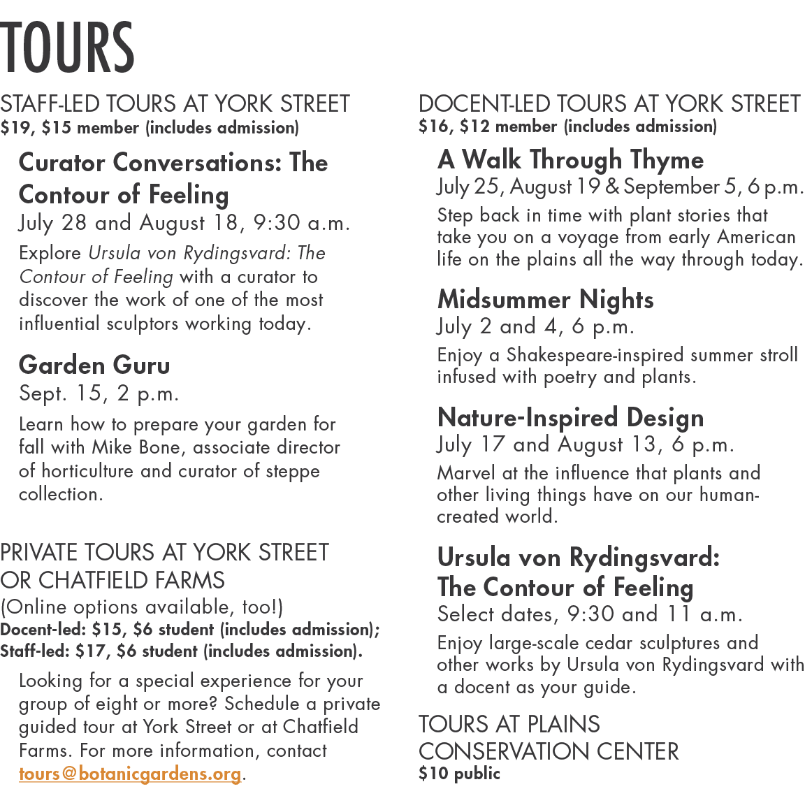 Tours STAFF-LED TOURS AT YORK STREET  19,  15 member (includes admission) Curator Conversations: The Contour of Feeli   