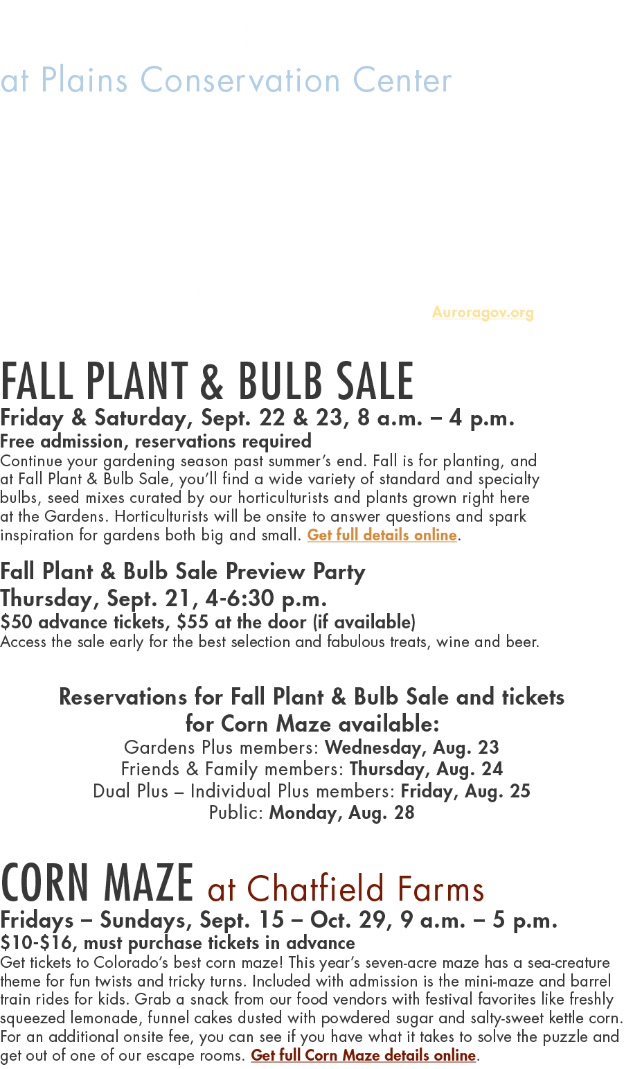 Agriculture Festival at Plains Conservation Center Saturday, Sept. 16, 10 a.m. – 4 p.m. $5 per vehicle, advance regis...