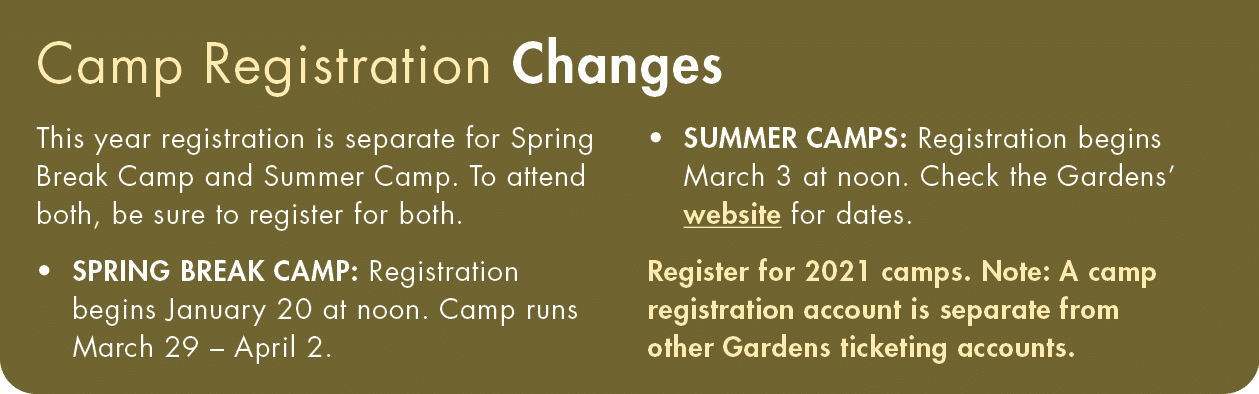 Camp Registration Changes This year registration is separate for Spring Break Camp and Summer Camp  To attend both, b   
