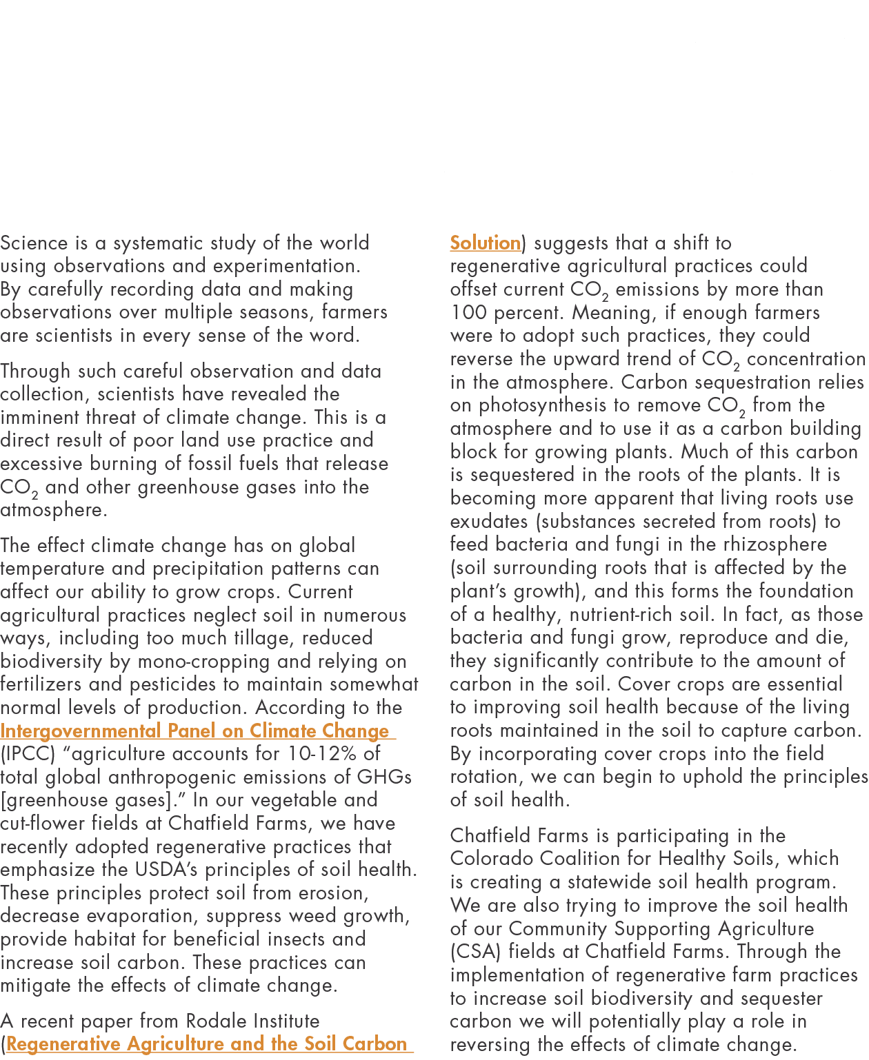 Building on Soil Science By Royce Hale, Farm Education Coordinator Chatfield Farms Science is a systematic study of t   