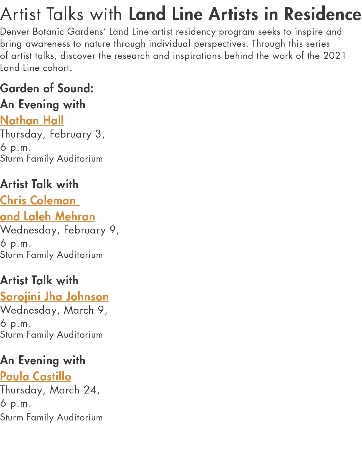 Artist Talks with Land Line Artists in Residence Denver Botanic Gardens  Land Line artist residency program seeks to    