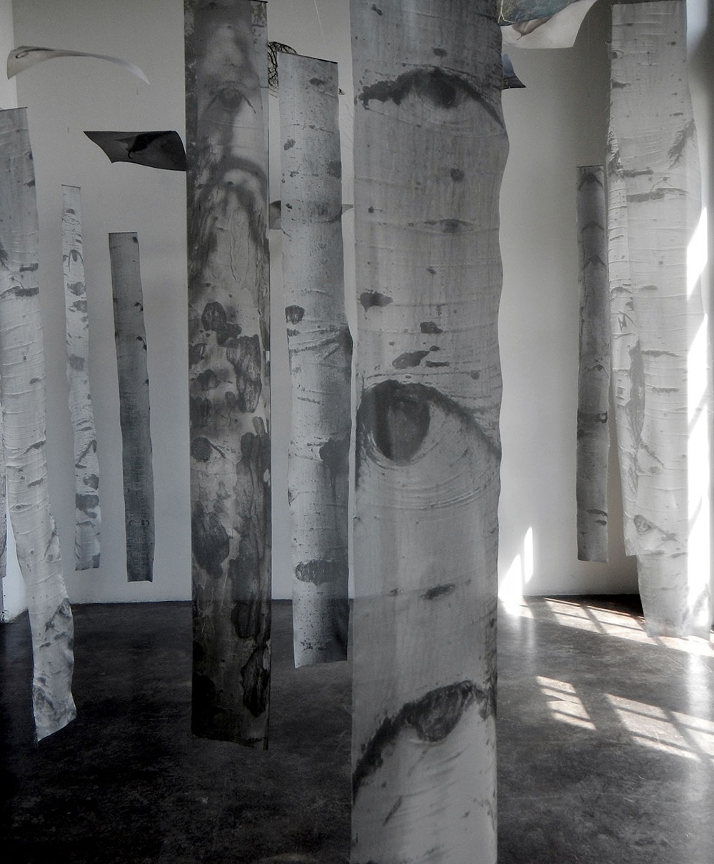 Melanie Walker, Ghost Forest (detail of trees), print on silk, 2020.