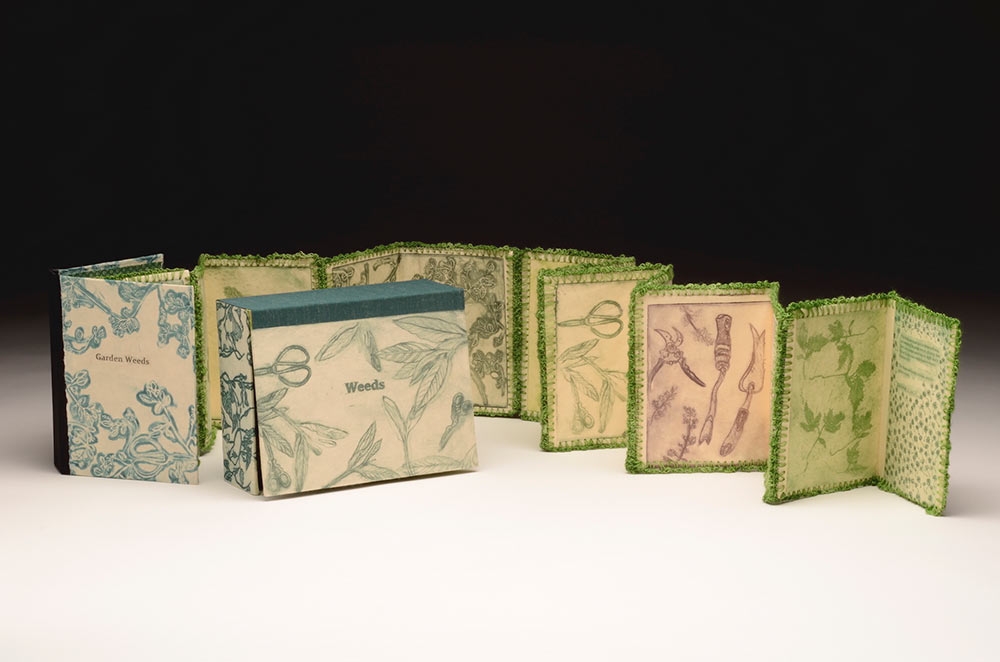 Sarojini Jha Johnson, "Garden Weeds," intaglio artist’s book, 2016.