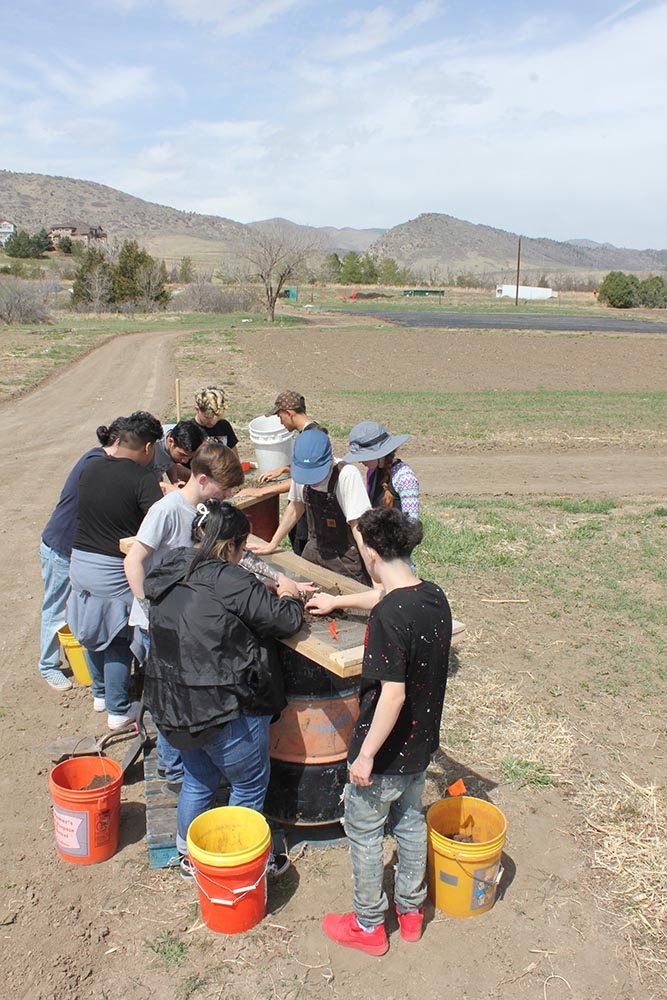 Students doing worm count