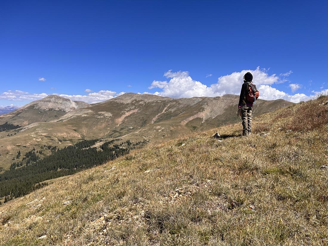Person taking in view of mountains