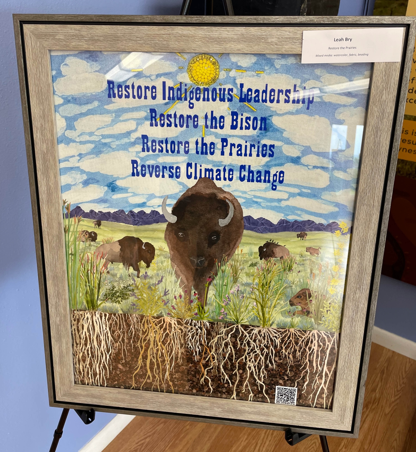 Framed multi-media artwork of buffalo