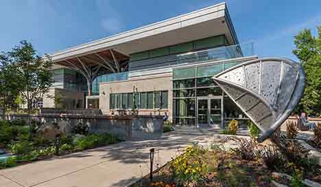 The outside of the modern Freyer - Newman Center