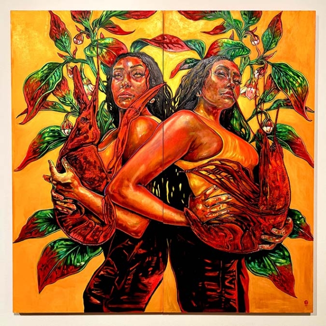 Jazz Holmes, Étouffée, oil paint and rhinestones, 2025