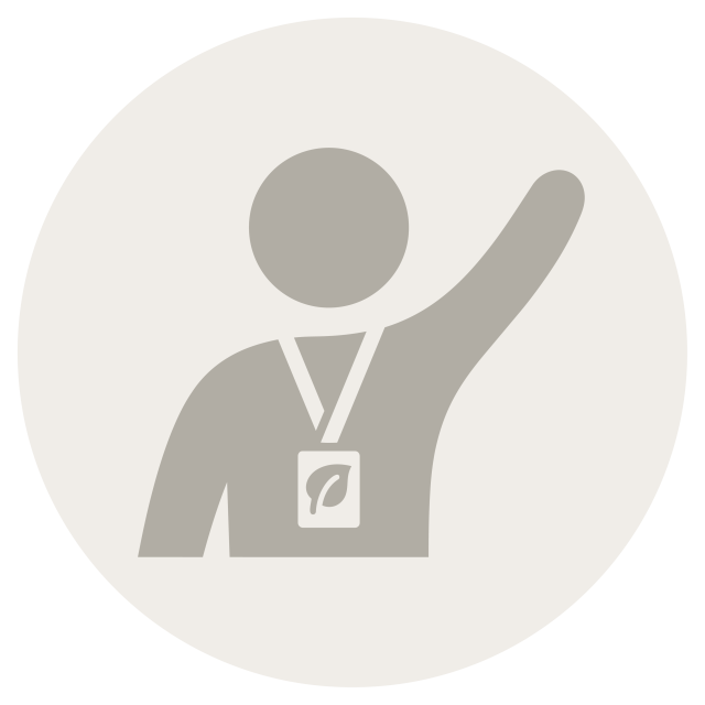 Graphic of person waving and wearing a name bade